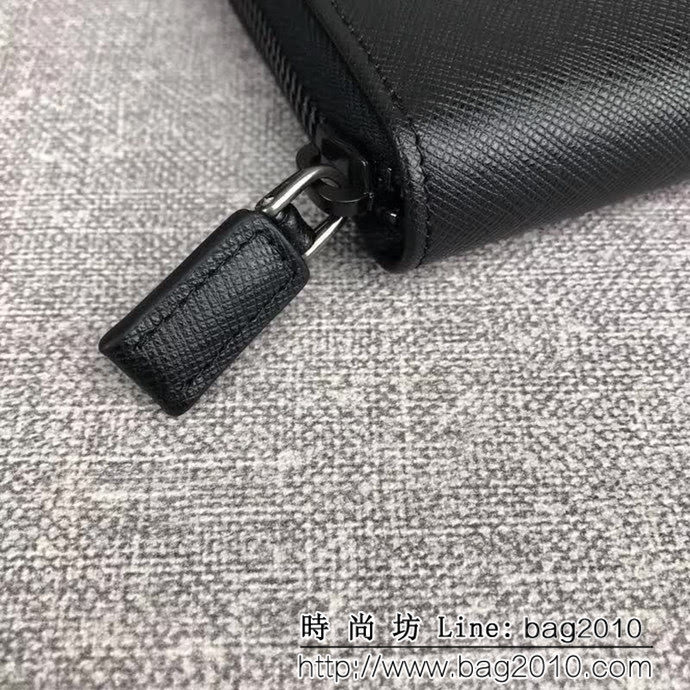 PRADA普拉達 專櫃最新爆款 十字紋牛皮 男士大號單拉鏈錢包 2ML188 DD1859
